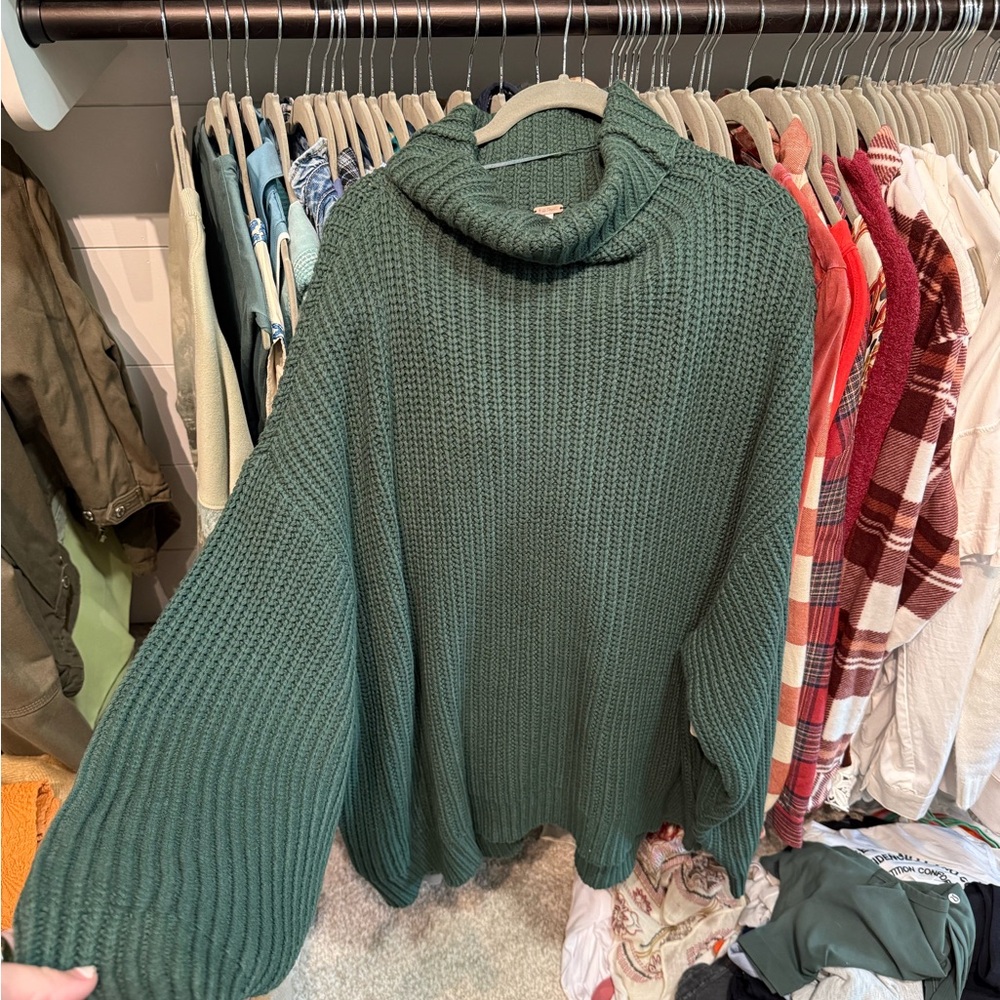 Free People Green Chunky Knit Turtleneck Sweater